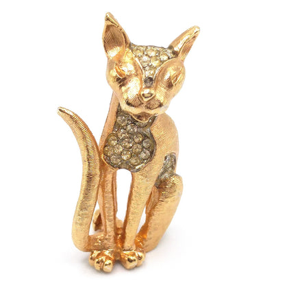 Eisenberg Pave Rhinestone Cat Brooch, Gold Plated, 1950s Vintage Jewelry