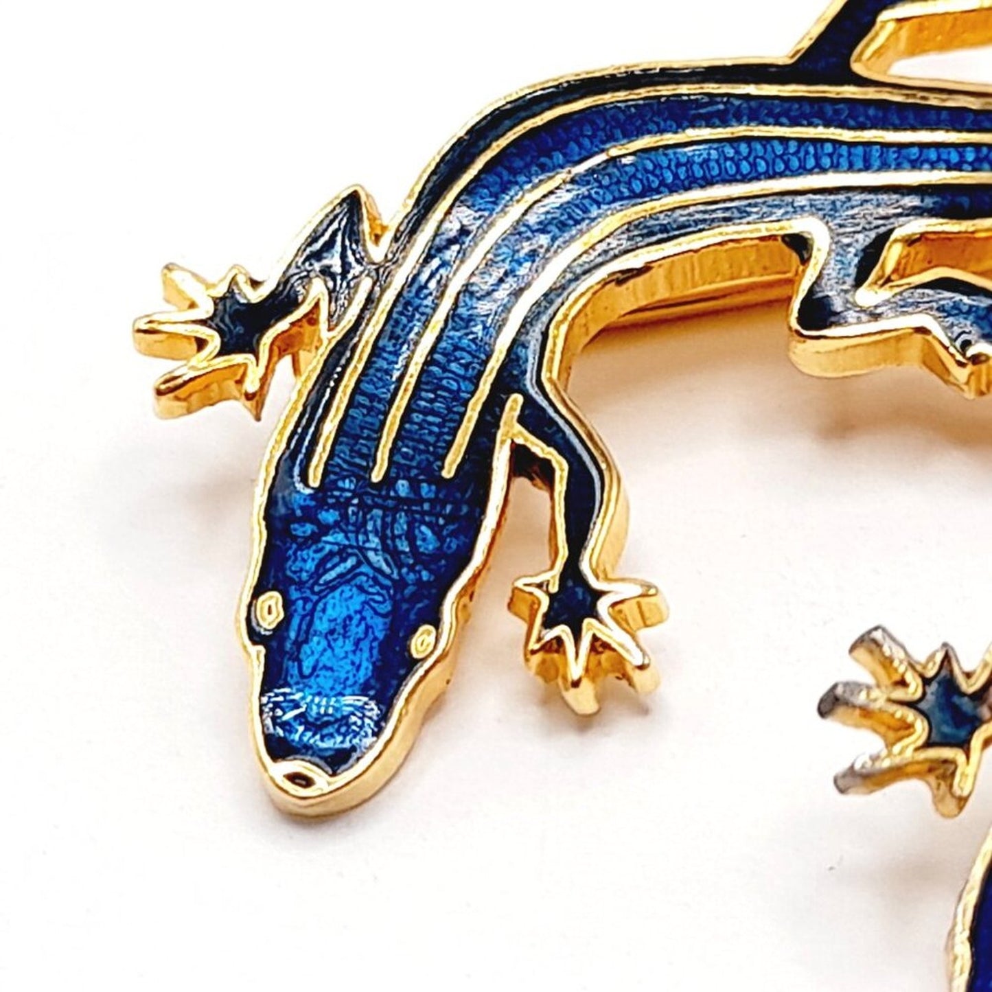 Vintage Blue Enamel Lizards Brooches - Pair - Signed Wm Spear 1986 - 2 3/8 Inch