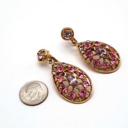 Vintage Pink & Lavender Rhinestone Dangle Earrings