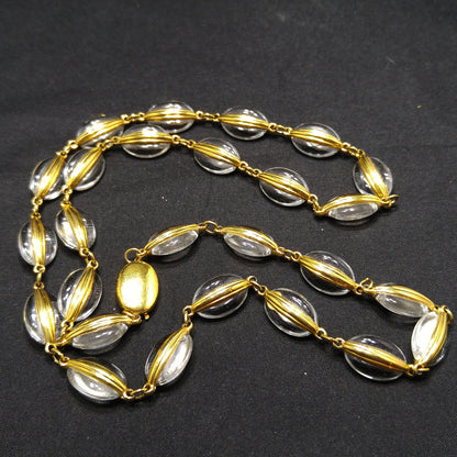 Vintage Swarovski Swan Logo Clear Crystal Gold Frame Bead Necklace 1990s