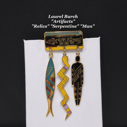 Laurel Burch "Artifacts" Brooch, Fish Snake Man, Gold Plated, 1980s Vintage