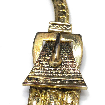 Whiting & Davis Buckle Necklace, Gold Plated, 1940s Vintage Jewelry