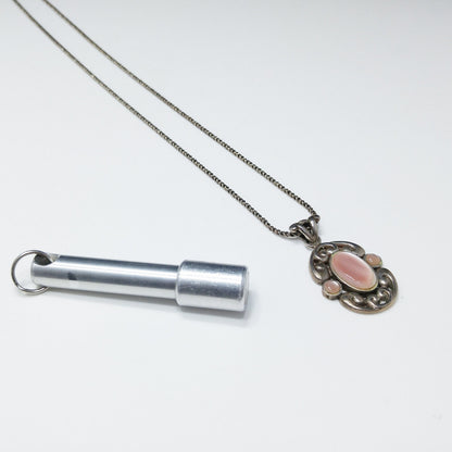 Barse Sterling Silver Pink Necklace, Large Pink Pearled Cabochon, 1990s Vintage Jewelry