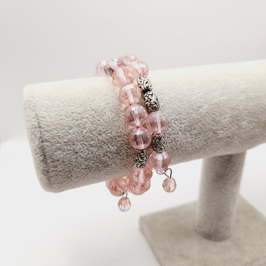 Vintage Pink Crystal Beaded Memory Wire Bracelet or Choker Necklace – 15 Inch Convertible Jewelry