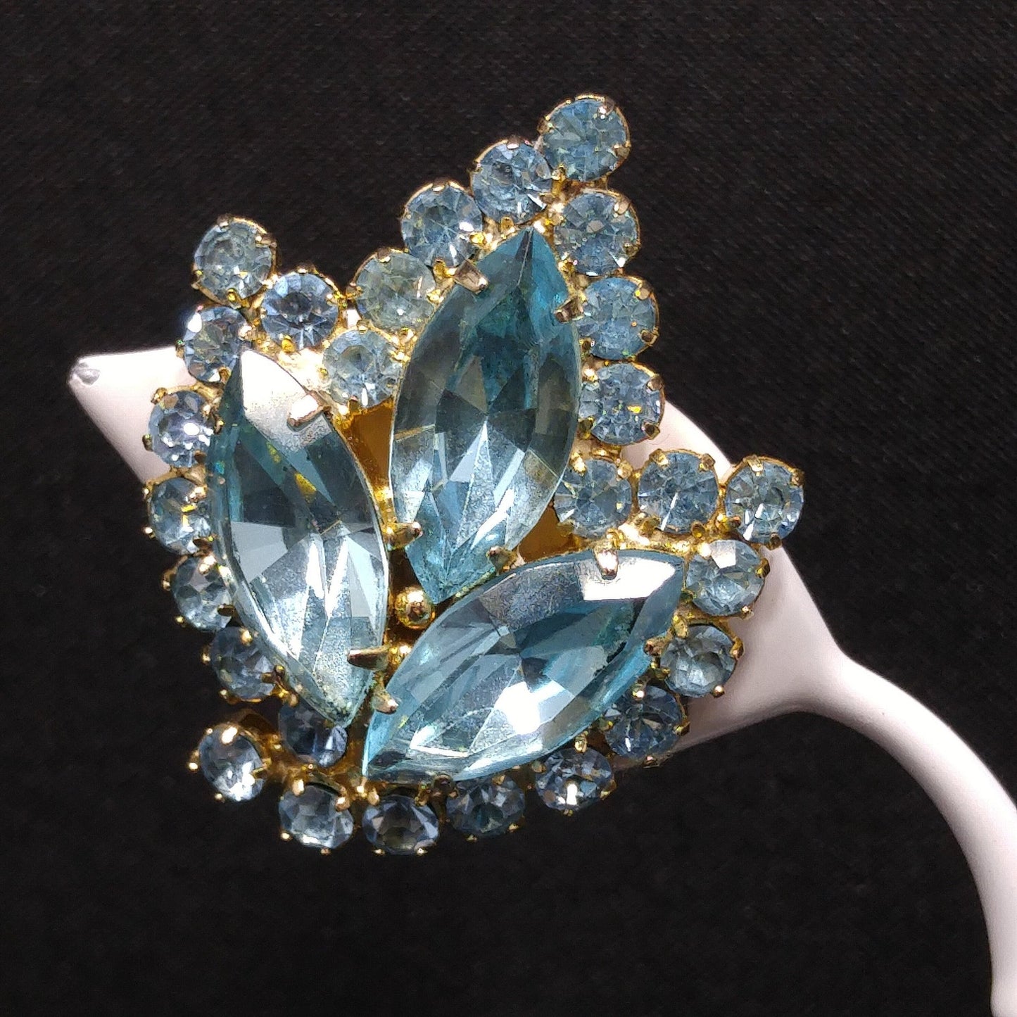 Weiss Light Blue Rhinestone Clip Earrings, Gold Plated, 1960s Vintage Jewelry