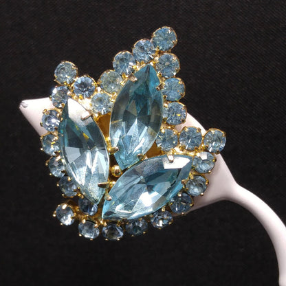 Weiss Light Blue Rhinestone Clip Earrings, Gold Plated, 1960s Vintage Jewelry