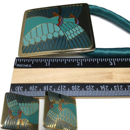 Laurel Burch Moon Doves Teal Pendant Necklace & Post Earrings Set Rare Vintage