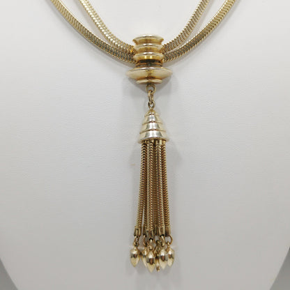 Barclay Snake Chain Tassel Necklace, Gold Plated, 1950s Vintage Jewelry