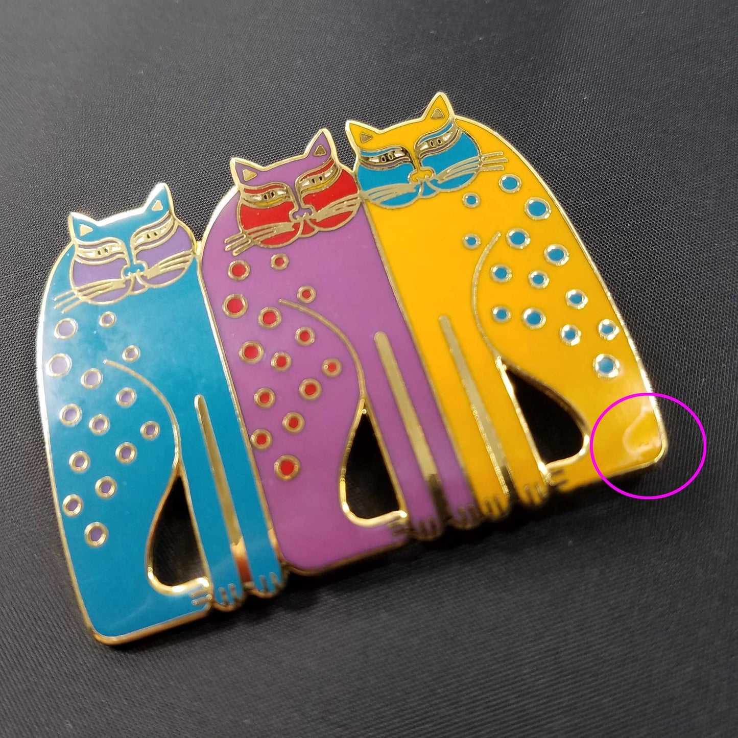 Vintage Laurel Burch Siamese Cats Cloisonné Enamel Gold Brooch Pin 1980s Jewelry