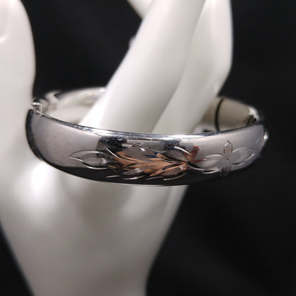 Sterling Silver H.F.B. Hinged Bracelet, Floral Design, 1940s Vintage Jewelry