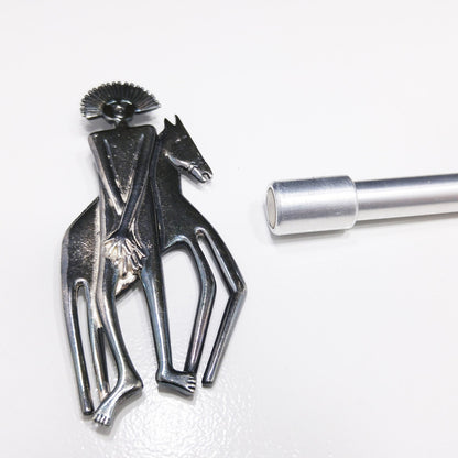 Laurel Burch Spirit Man and Horse Brooch & Pendant, Rhodium Plated, 1980s