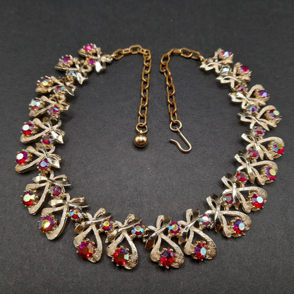 Red AB Rhinestone Choker Necklace, Arthur Pepper, Signed Art, 1960s Vintage Jewelry