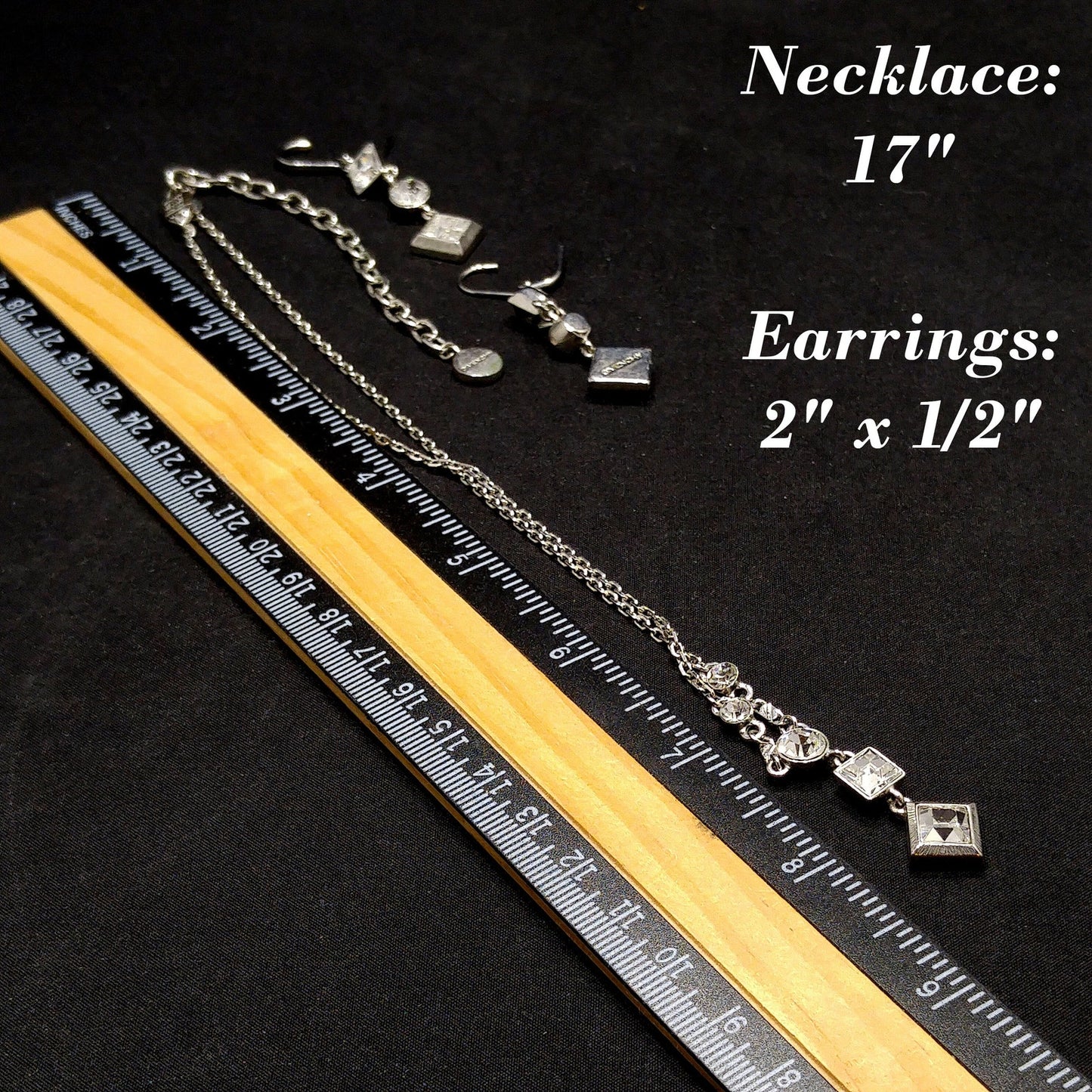 Givenchy 1990s Jewelry Set, Necklace & Earrings, Clear Rhinestones, Rhodium Plated