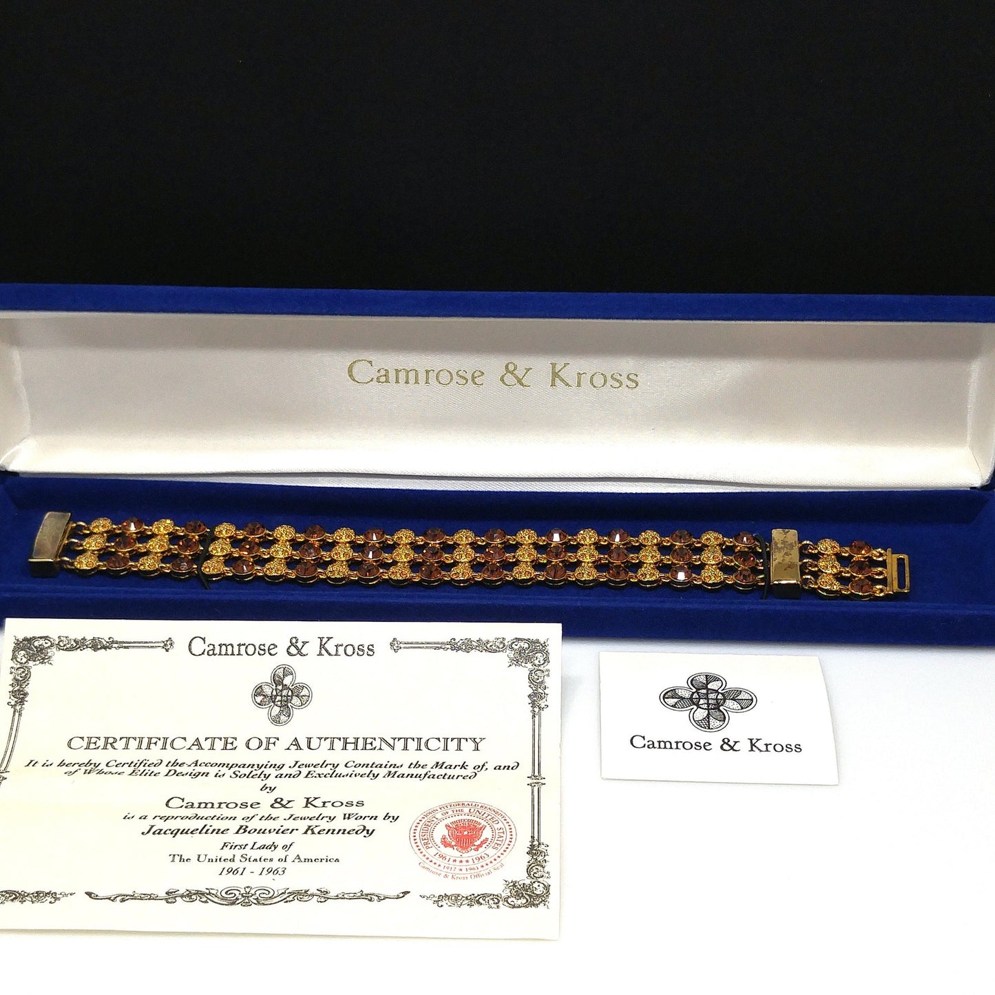 Jackie Kennedy JBK Bracelet by Camrose & Kross, Topaz Rhinestone, COA