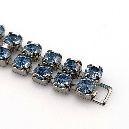 Light Blue Art Glass Rhinestone Bracelet, Mid-Century, 1960s Vintage Jewelry