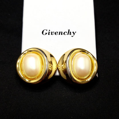 Vintage Givenchy Clip-On Earrings – Opalescent Faux Pearls, Gold Plated, 1980s