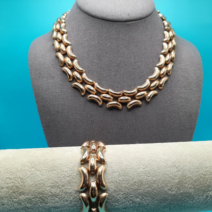 Vintage Krementz Gold Plated Bracelet Necklace Jewelry Set, Mid-Century