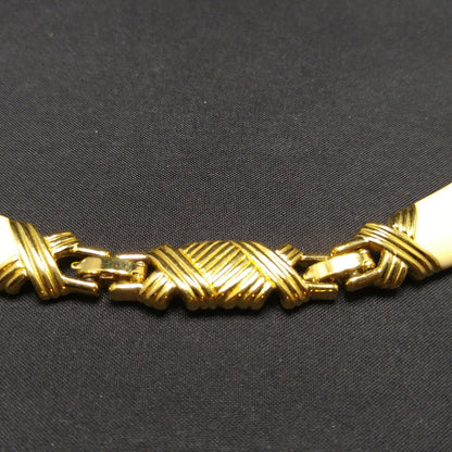 Monet Cream Enamel Link Necklace, Gold Plated, 1980s Vintage Jewelry