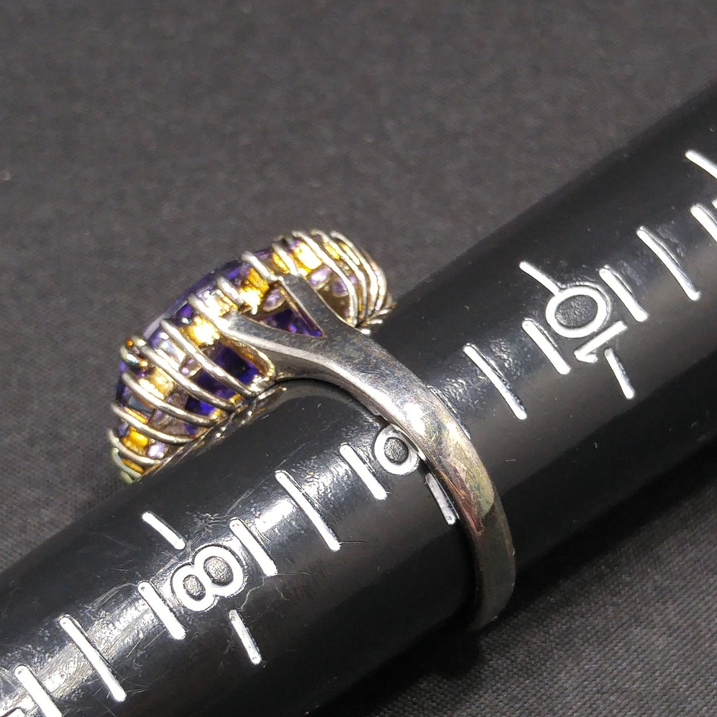 Vintage Sterling Silver Purple CZ Oval Cocktail Ring Size 9 1990s Statement