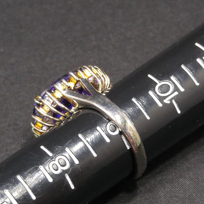 Vintage Sterling Silver Purple CZ Oval Cocktail Ring Size 9 1990s Statement