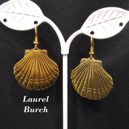 Laurel Burch Seashell Dangle Earrings, Gold Plated, Gold Filled Ear Wires, 1980s
