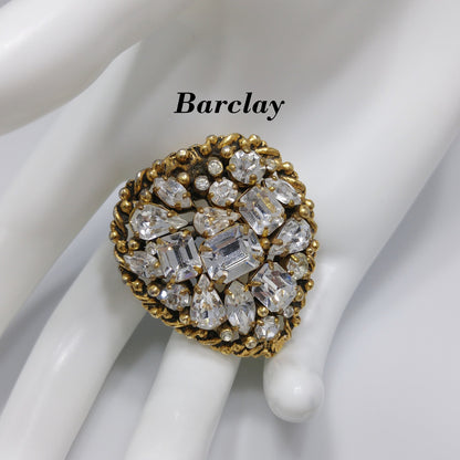 Barclay Clear Rhinestone Brooch, Gold Plated, "Jewels of India", 1950s Vintage Jewelry