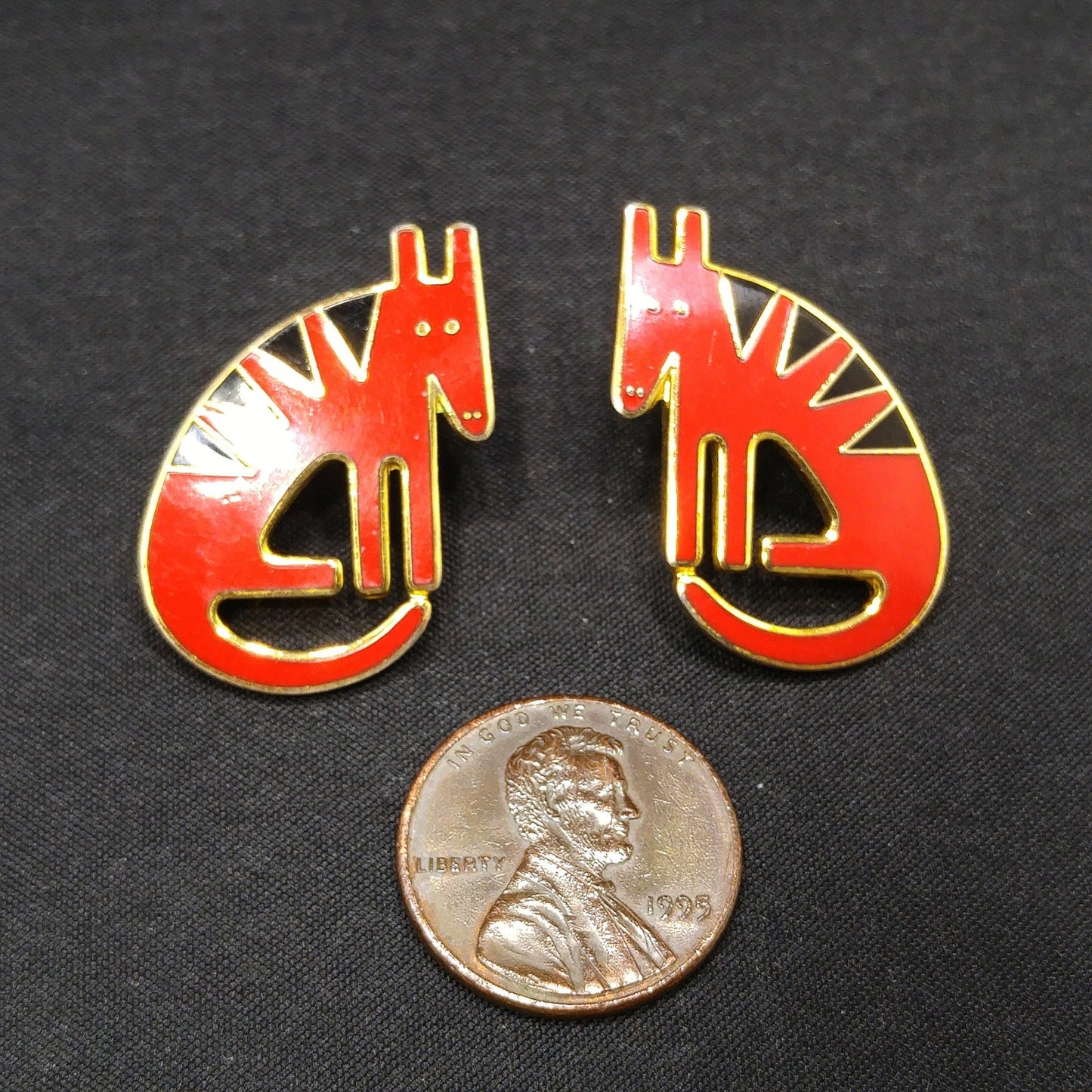 Laurel Burch "Terra" Coyote Post Earrings, Cloisonné Gold Plated, 1980s Vintage