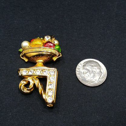 Swarovski Fruit Bowl Brooch, Enamel & Rhinestones, Vintage 1980s