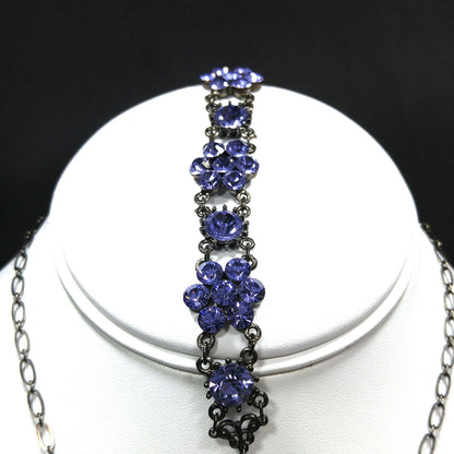 Austrian Crystal Lavender Necklace Bracelet Earrings Set, Ear Wire Earrings, Vintage Jewelry