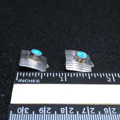 Navajo Frank Ramone Sterling Turquoise Earrings, Small Clip On Earrings, 1970s Vintage Jewelry