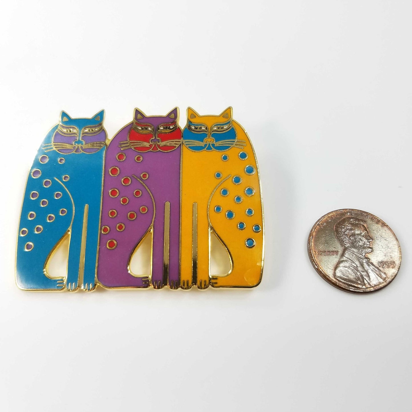 Vintage Laurel Burch Siamese Cats Cloisonné Enamel Gold Brooch Pin 1980s Jewelry