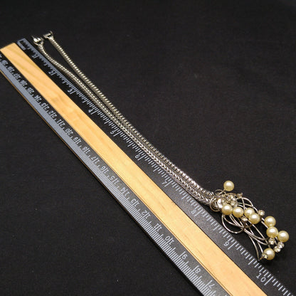 Hobe' Faux Pearl Pendant Necklace, Rhodium Plated, 1960s Vintage Jewelry