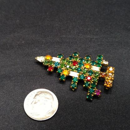 Weiss Christmas Tree Brooch, Three Baguette Candles, Book Piece, 1950s Vintage Jewelry