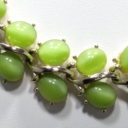 Vintage 1950s Lucite Lime Green Choker Necklace Gold Tone Mid Century