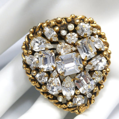 Barclay Clear Rhinestone Brooch, Gold Plated, "Jewels of India", 1950s Vintage Jewelry