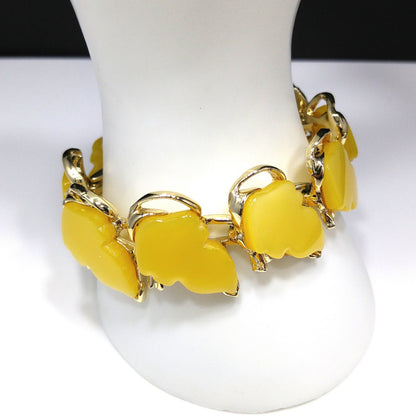 Yellow Thermoset Leaves Bracelet & Earrings, Gold Plated, Ear Climbers, 1960s Vintage Jewelry