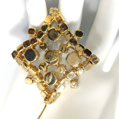 Kramer of New York Purple Rhinestone Brooch, Gold Plated, 1960s Vintage Jewelry