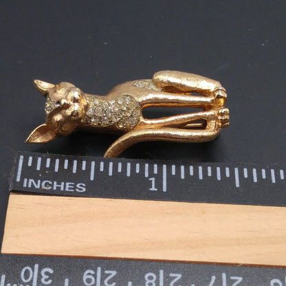 Eisenberg Pave Rhinestone Cat Brooch, Gold Plated, 1950s Vintage Jewelry