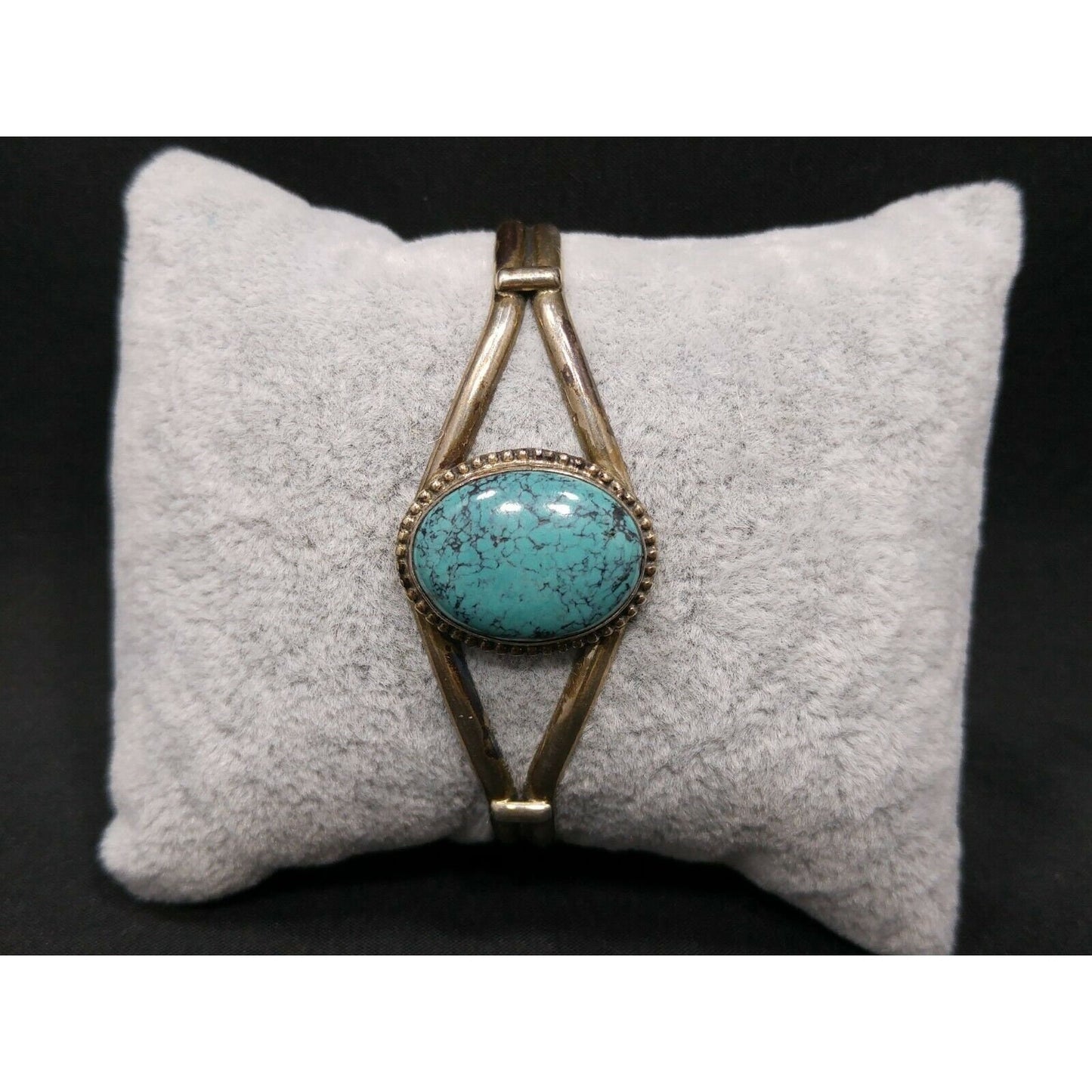Vintage Sterling Silver Turquoise Cabochon Cuff Bracelet Signed Sterling B