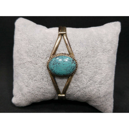 Vintage Sterling Silver Turquoise Cabochon Cuff Bracelet Signed Sterling B