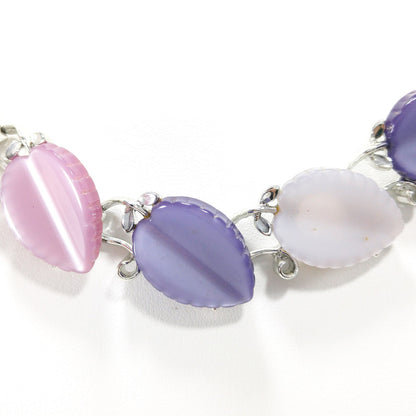 Vintage Lisner Leaves Necklace, Lavender Pink White Lucite, 1950s