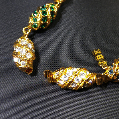 JBK Jackie Kennedy Royal Egg Bracelet Rhinestones Gold Plated Link 1960s Replica