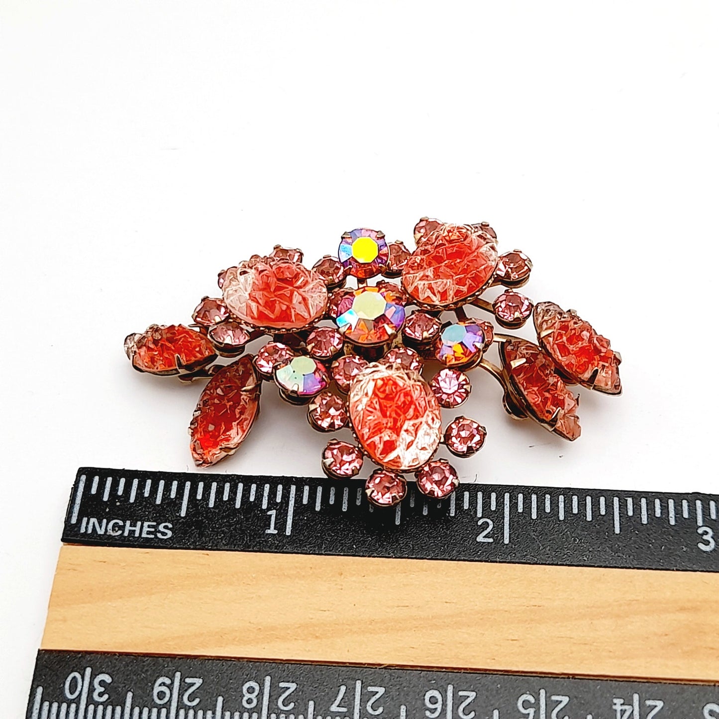 Vintage 1950s Pink Molded Glass Floral Brooch