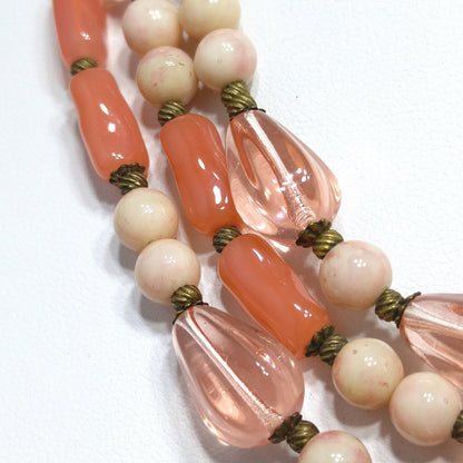 Miriam Haskell Pink Art Glass Bead Necklace 44” Long Vintage 1940s Signed