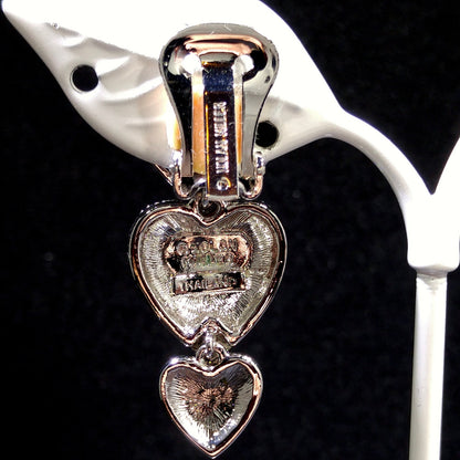 Nolan Miller Rhinestone Heart Drop Earrings, Glamour Collection, Vintage 1990s Clip-On Jewelry