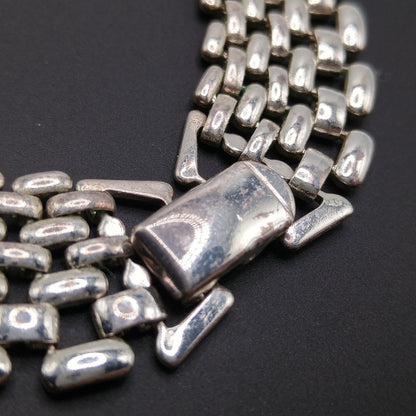 Vintage Interlocking Choker Necklace, Rhodium Plated, 1980s, Silver Tone