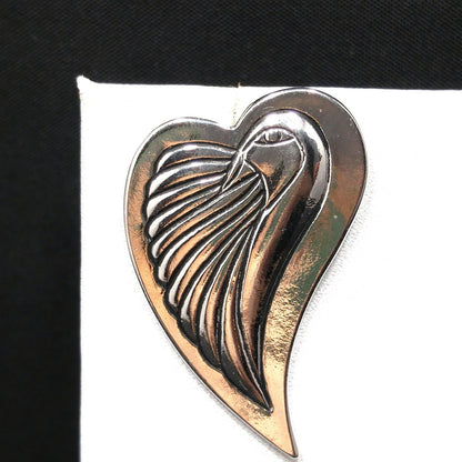 Vintage Laurel Burch Bird Heart Post Earrings, Rhodium Plated