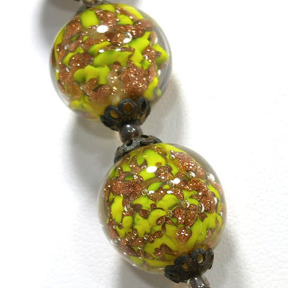Vintage Green Venetian Glass Beaded Necklace, Copper Aventurine Italian Beads, 1930s Vintage Jewelry