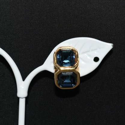 Edelweiss S.A.L. Swarovski Blue Clip Earrings, Gold Plated,  Vintage Jewelry