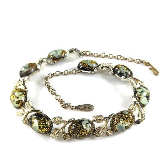 Lucite Glitter Cabochon Choker Necklace, Mid-century, 1950s Vintage Jewelry
